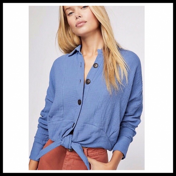 FREE PEOPLE BOHO BUTTON DOWN SHIRT CROP TOP A3C - Picture 14 of 16